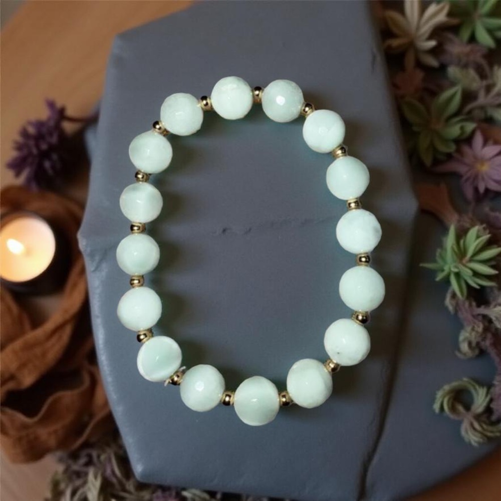 10mm 🔥 faceted Green Angelite bracelet 💚